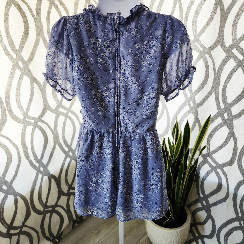 Trixxi Lavender Lace-Trimmed Dress Romper - Picture 2 of 4